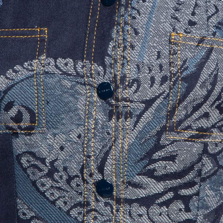 Pre Owned Etro Blue Floral Jacquard Denim Playsuit S