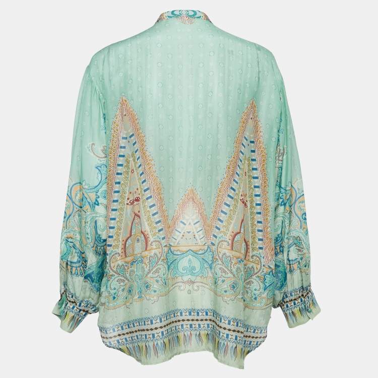 Pre Owned Etro Green Printed Cotton Blend Shirt M