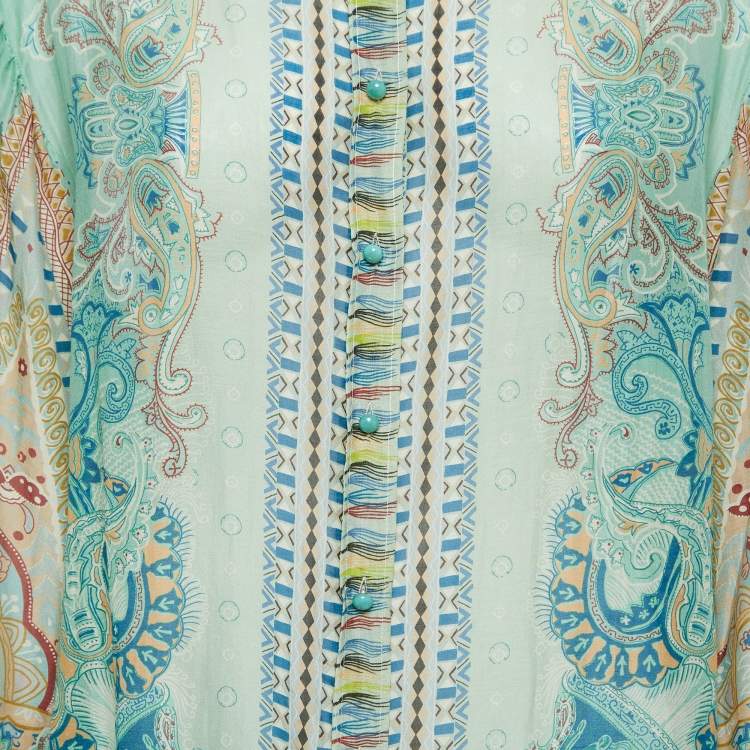Pre Owned Etro Green Printed Cotton Blend Shirt M