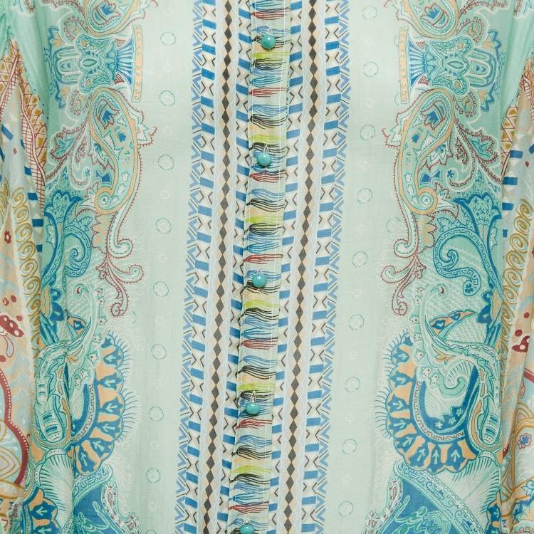 Pre Owned Etro Green Printed Cotton Blend Shirt M