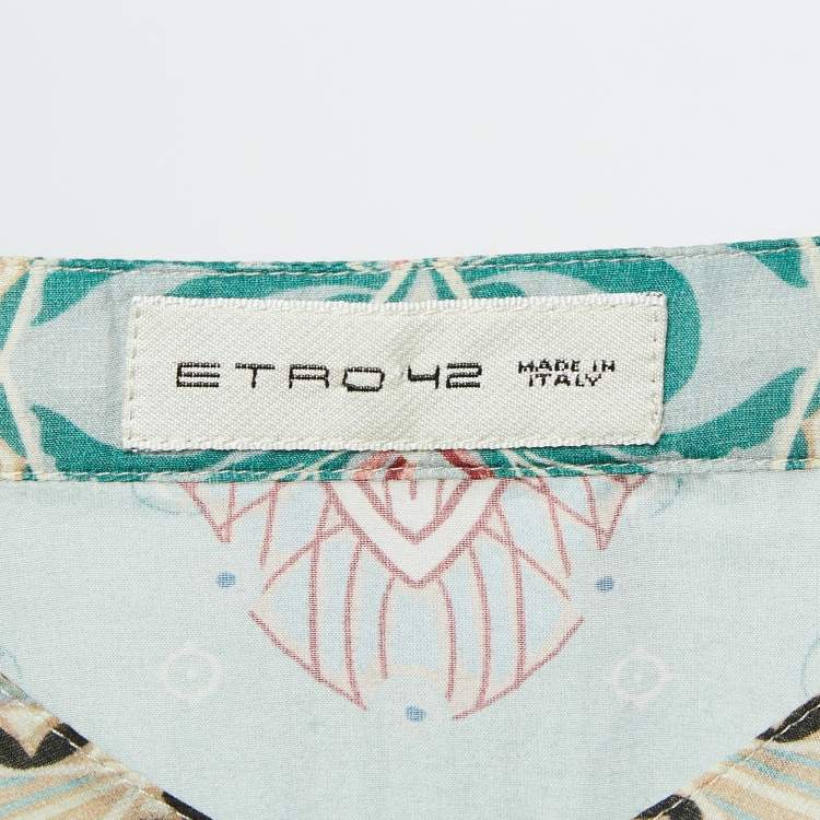 Pre Owned Etro Green Printed Cotton Blend Shirt M