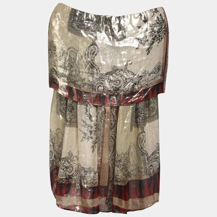 Pre Owned Etro Multicolor Printed Silk Blend Lurex Top L