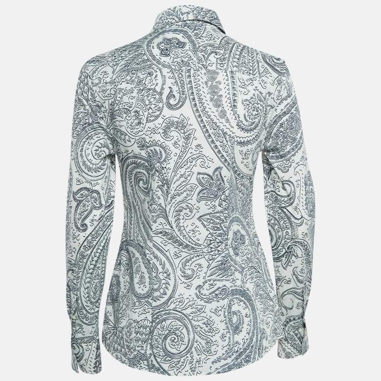 Pre Owned Etro White Printed Cotton Long Sleeve Shirt S