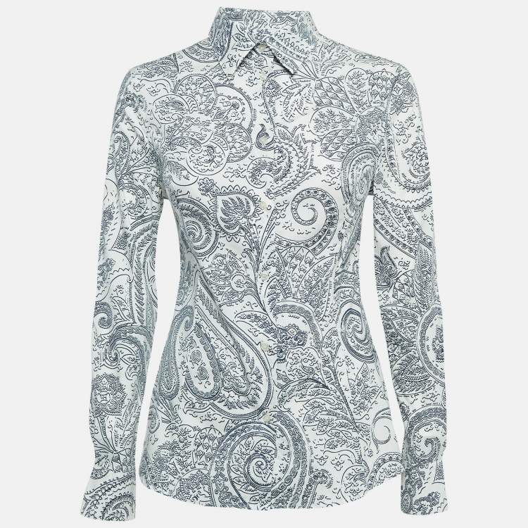 Pre Owned Etro White Printed Cotton Long Sleeve Shirt S