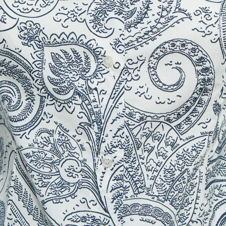 Pre Owned Etro White Printed Cotton Long Sleeve Shirt S