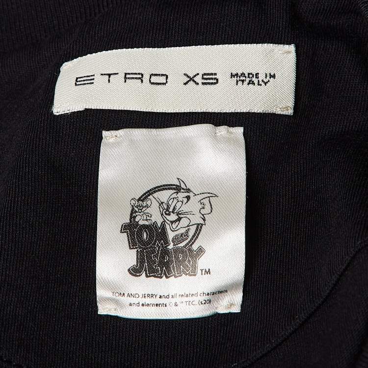Pre Owned Etro x Tom and Jerry Black Print Cotton Knit T-Shirt XS