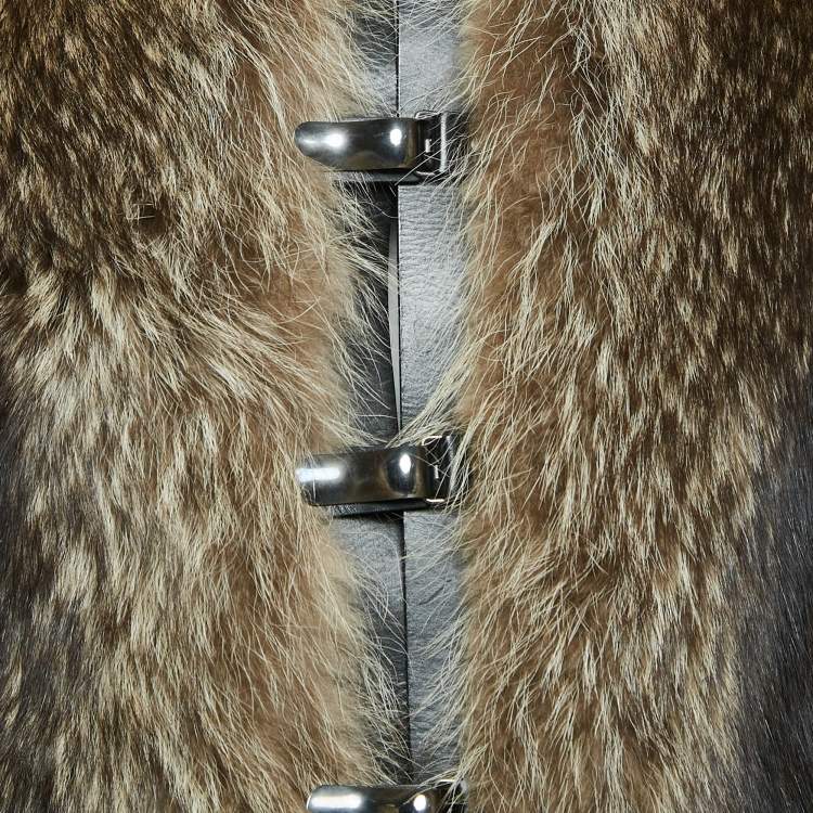 Pre Owned Etro Brown Fur Racoon Fur Waistcoat M