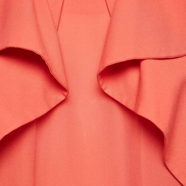 Pre Owned Etro Red Silk Ruffled Sleeveless Top L