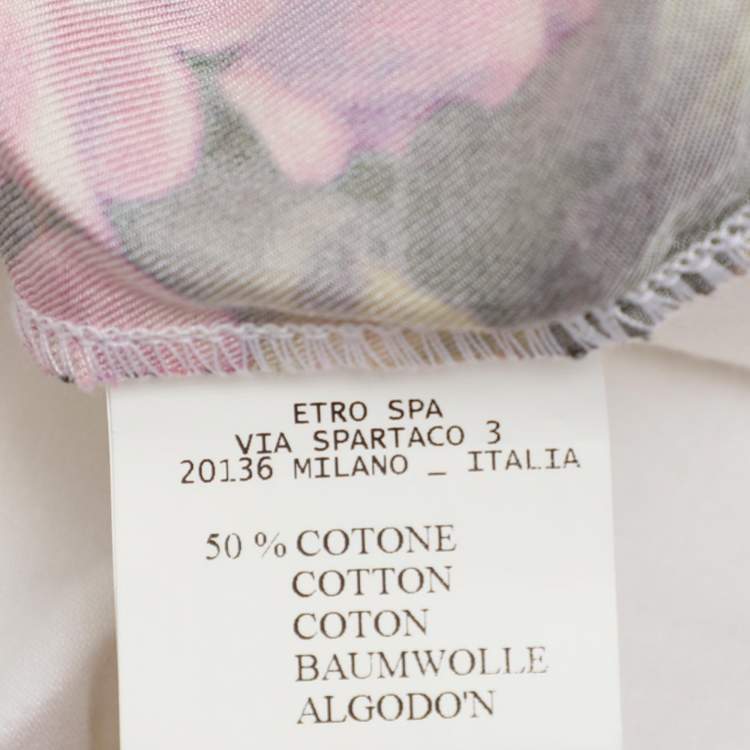 Pre Owned Etro Cream/Multicolor Cotton and Printed Silk T-Shirt M