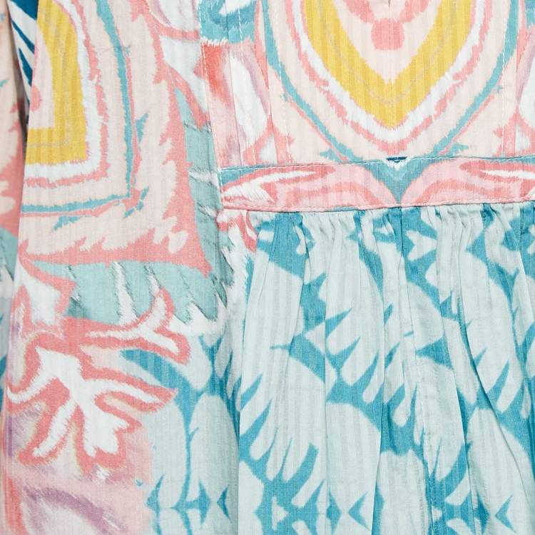 Pre Owned Etro Blue Printed Cotton Blend Billow Sleeve Blouse M