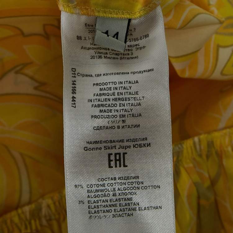 Pre Owned Etro Yellow Printed Silk/Cotton Shirt and Skirt Set M/L
