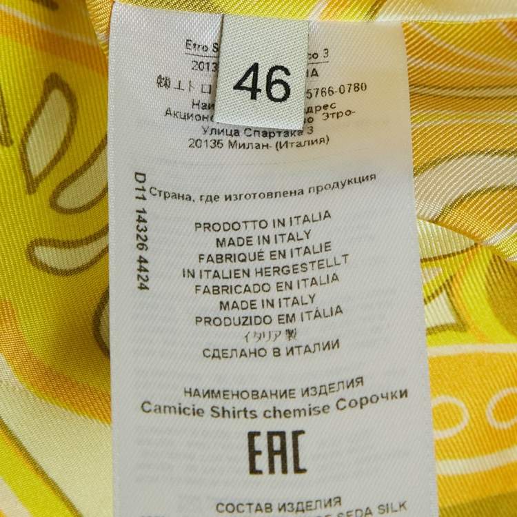 Pre Owned Etro Yellow Printed Silk/Cotton Shirt and Skirt Set M/L