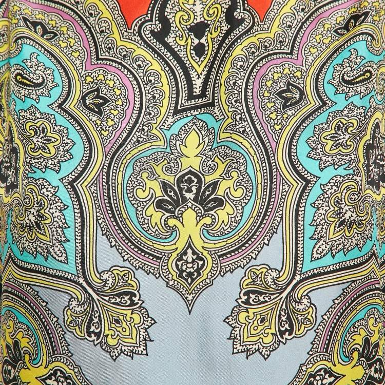 Pre Owned Etro Multicolor Printed Silk Tie-Up Detail Scarf Top One Size 