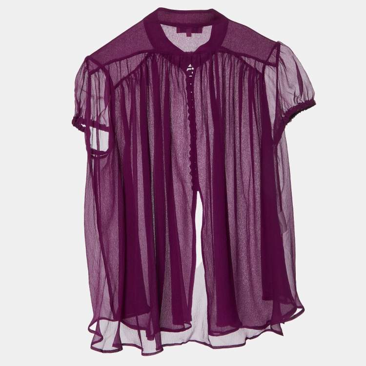 Pre Owned Etro Purple Chiffon Silk Button Front Blouse S