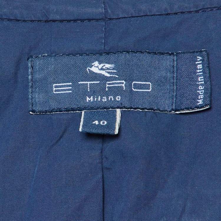 Pre Owned Etro Blue Gabardine Cotton Button Detail Cropped Jacket S