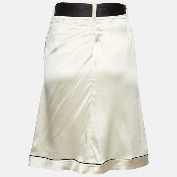 Pre Owned Etro Off-White Printed Satin Silk Knee-Length Skirt S