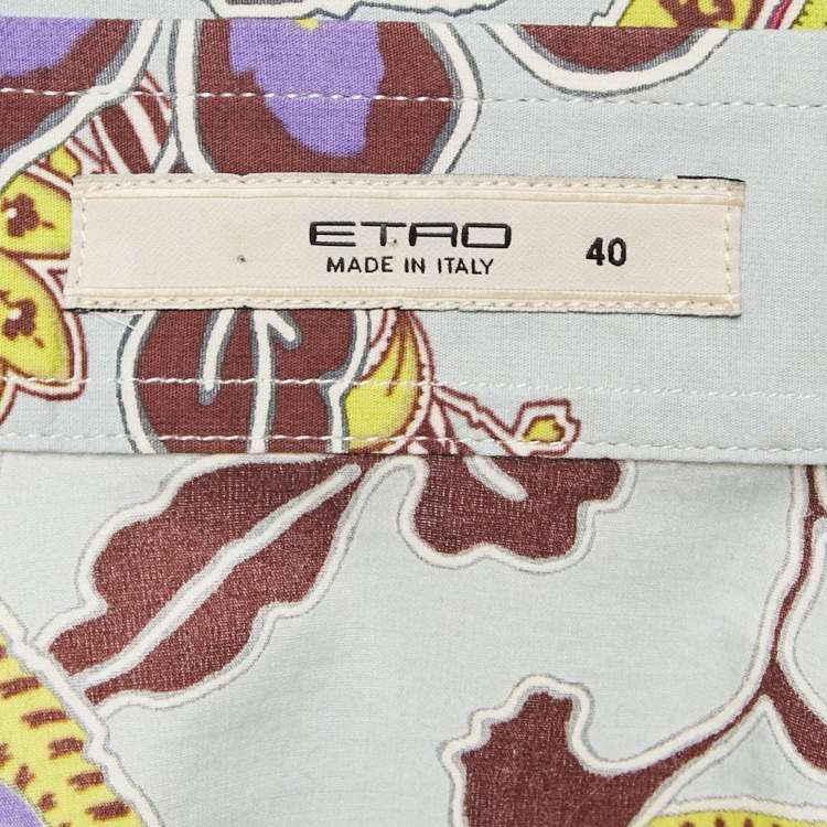 Pre Owned Etro Blue Floral Print Stretch Cotton Shirt S