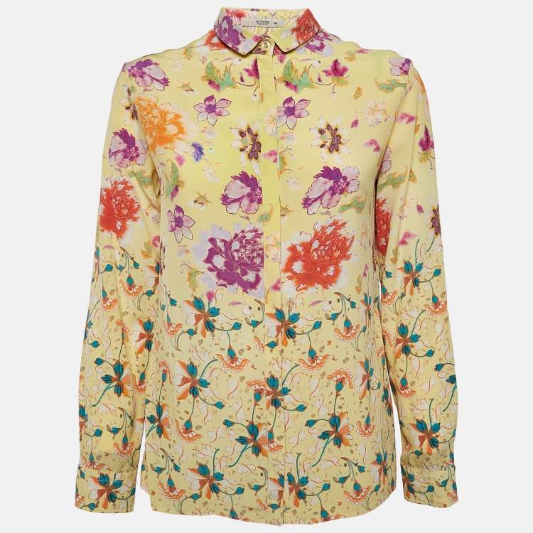 Pre Owned Etro Yellow Floral Silk Full Sleeve Shirt M