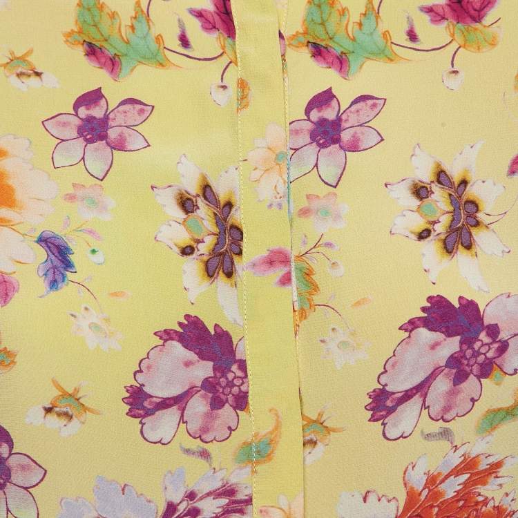 Pre Owned Etro Yellow Floral Silk Full Sleeve Shirt M