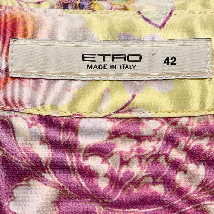 Pre Owned Etro Yellow Floral Silk Full Sleeve Shirt M