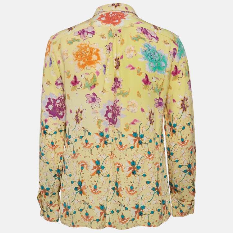 Pre Owned Etro Yellow Floral Silk Full Sleeve Shirt M