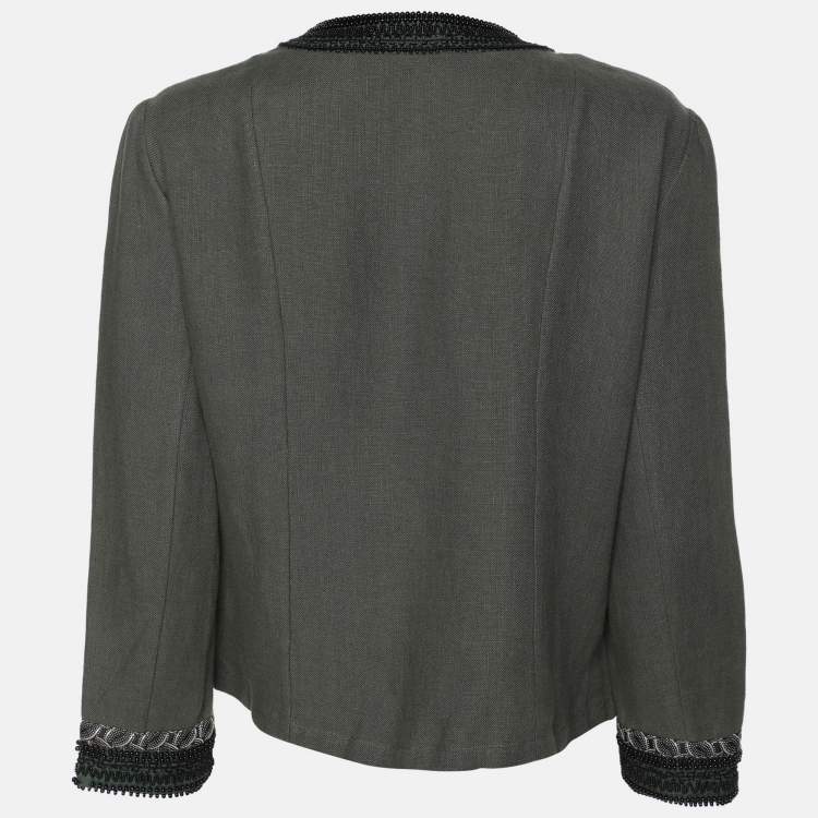 Pre Owned Etro Green Linen Embellished Button Front Jacket M