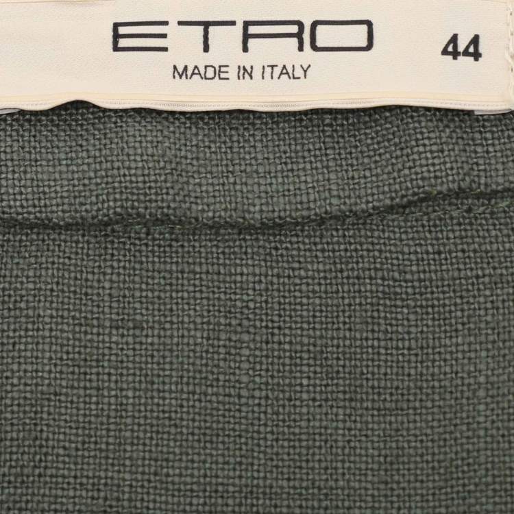 Pre Owned Etro Green Linen Embellished Button Front Jacket M