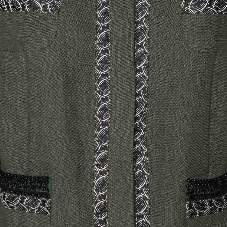 Pre Owned Etro Green Linen Embellished Button Front Jacket M