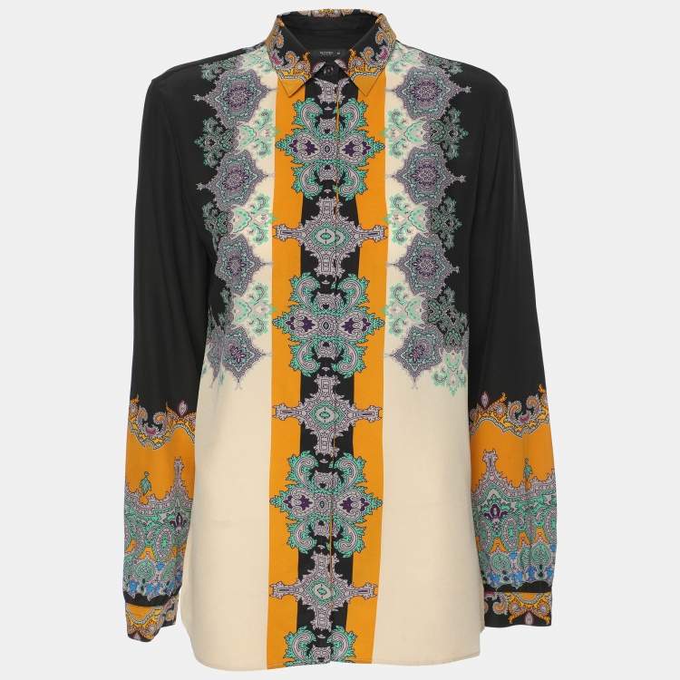 Pre Owned Etro Multicolor Printed Silk Button Front Shirt M