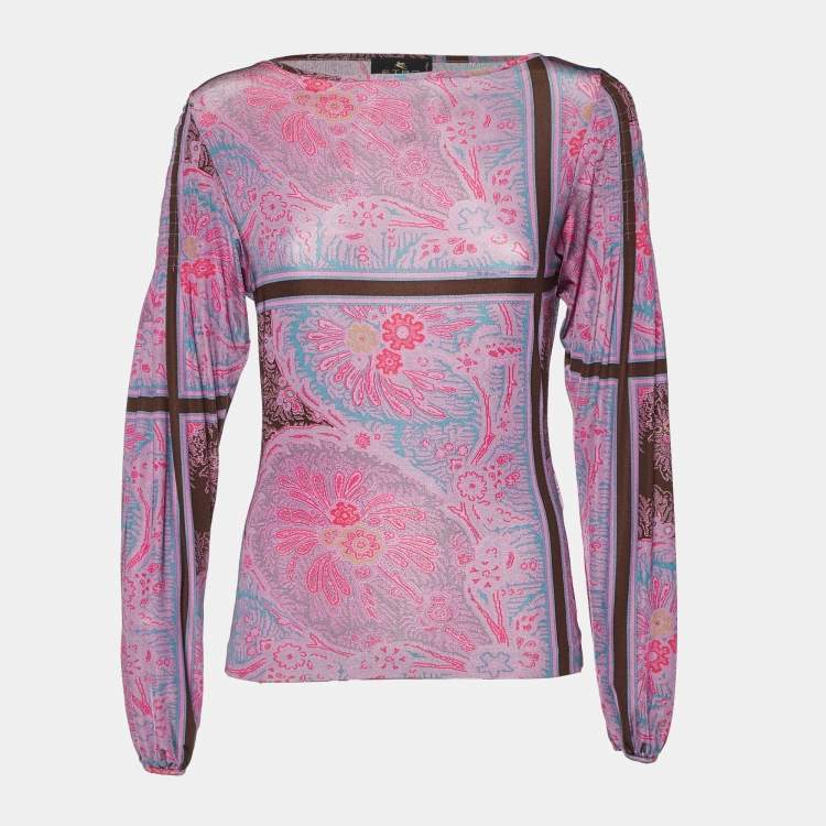 Pre Owned Etro Purple/Multicolor Printed Jersey Full Sleeve Top M