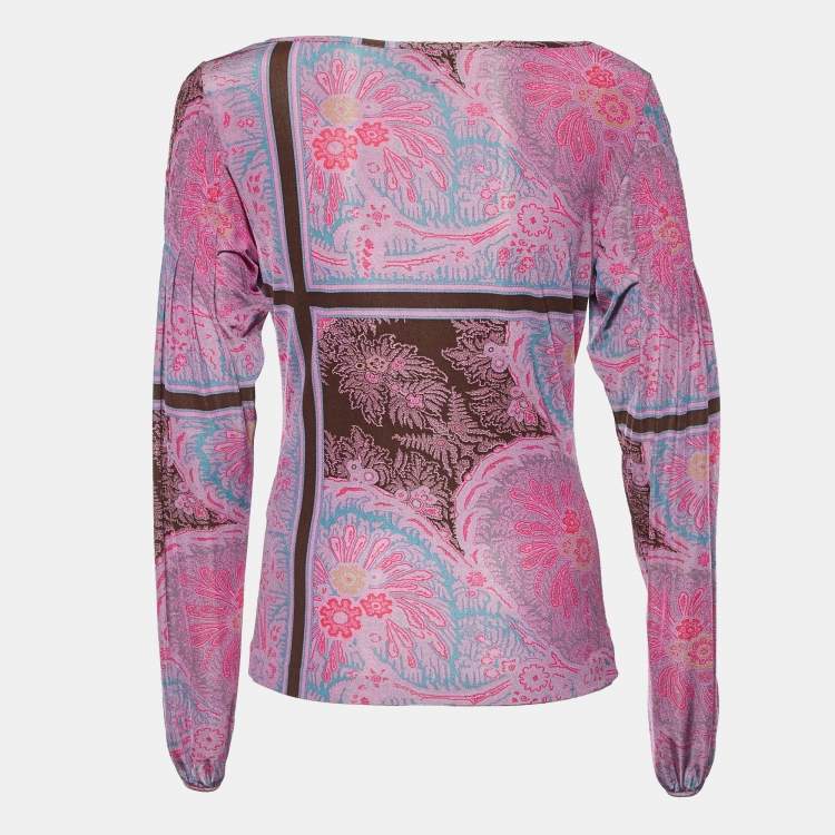 Pre Owned Etro Purple/Multicolor Printed Jersey Full Sleeve Top M