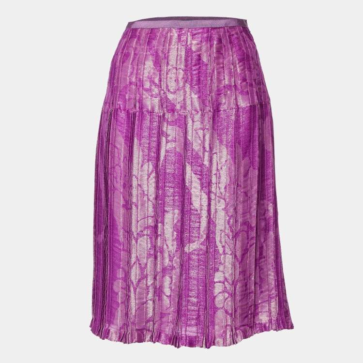 Pre Owned Etro Pink Lurex Jacquard Pleated Midi Skirt M