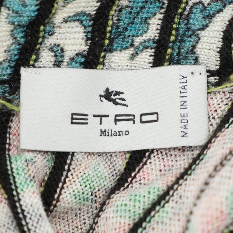 Pre Owned Etro Multicolor Paisley Printed Knit Cold Shoulder Dress M
