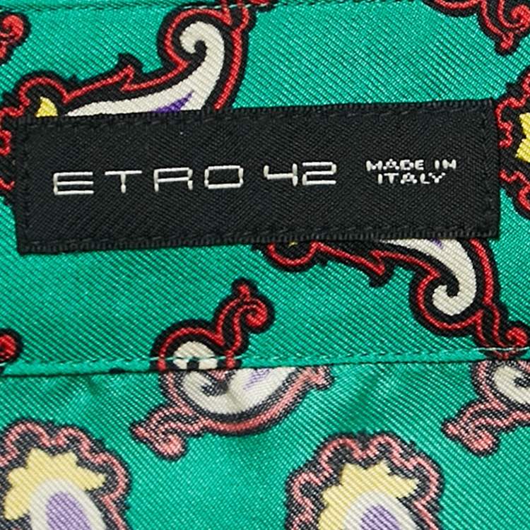 Pre Owned Etro Green Silk Paisley Print Button Front Shirt M