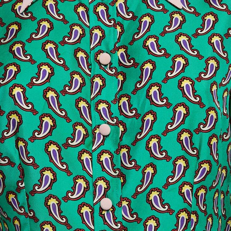 Pre Owned Etro Green Silk Paisley Print Button Front Shirt M