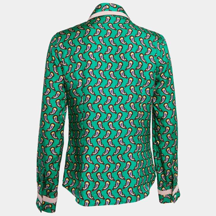 Pre Owned Etro Green Silk Paisley Print Button Front Shirt M