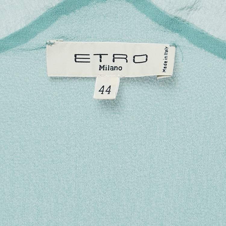 Pre Owned Etro Blue Textured Silk Crepe Sleeveless Bead Detail Top M