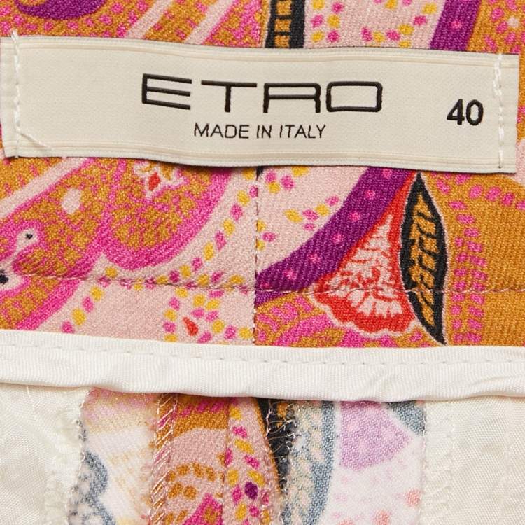 Pre Owned Etro Orange/Purple Paisley Print Crepe Skinny Pants S