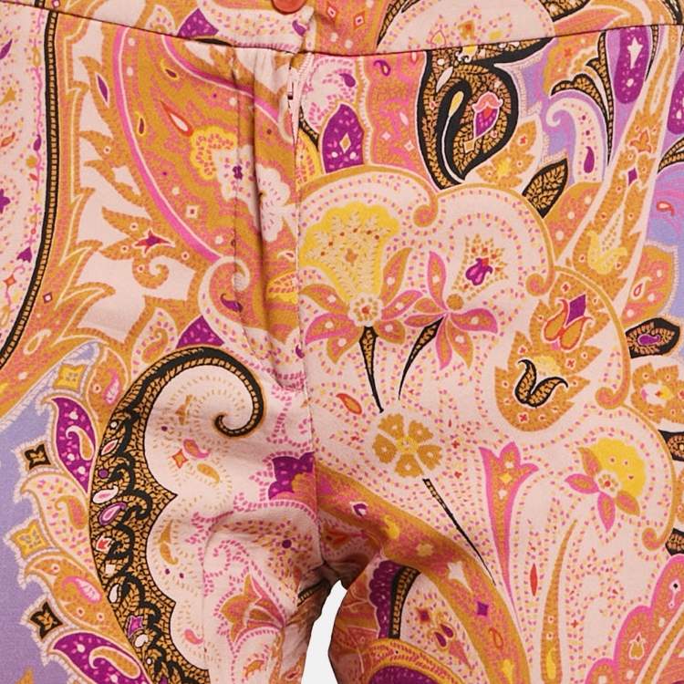 Pre Owned Etro Orange/Purple Paisley Print Crepe Skinny Pants S