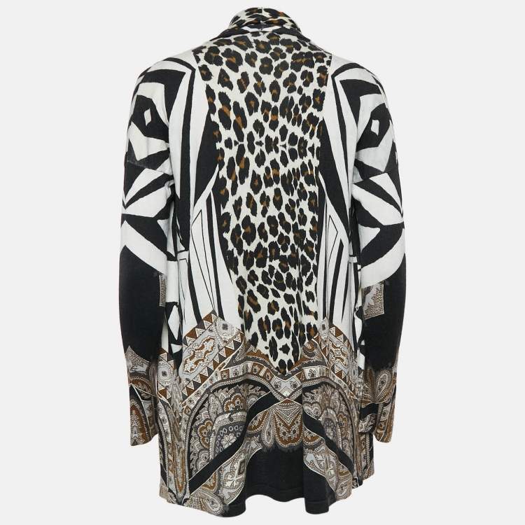 Pre Owned Etro Black Animal Print Jersey Open Front Cardigan M