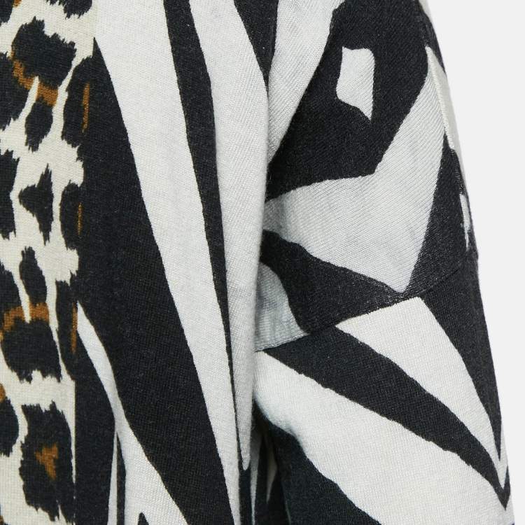 Pre Owned Etro Black Animal Print Jersey Open Front Cardigan M