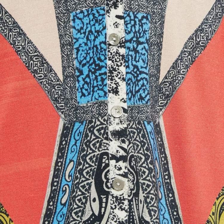 Pre Owned Etro Multicolor Printed Jersey Open Front Cardigan L