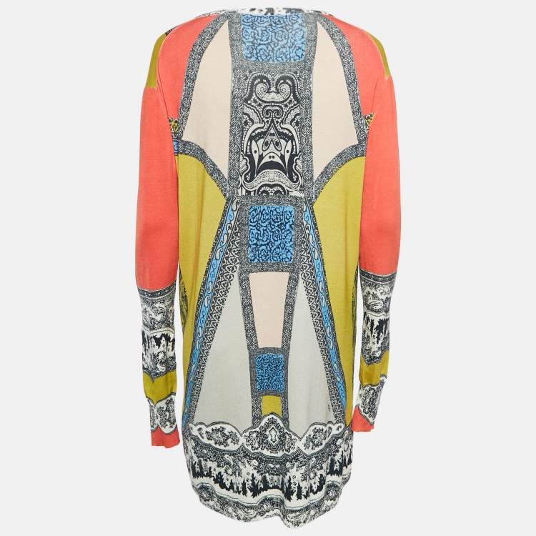 Pre Owned Etro Multicolor Printed Jersey Open Front Cardigan L