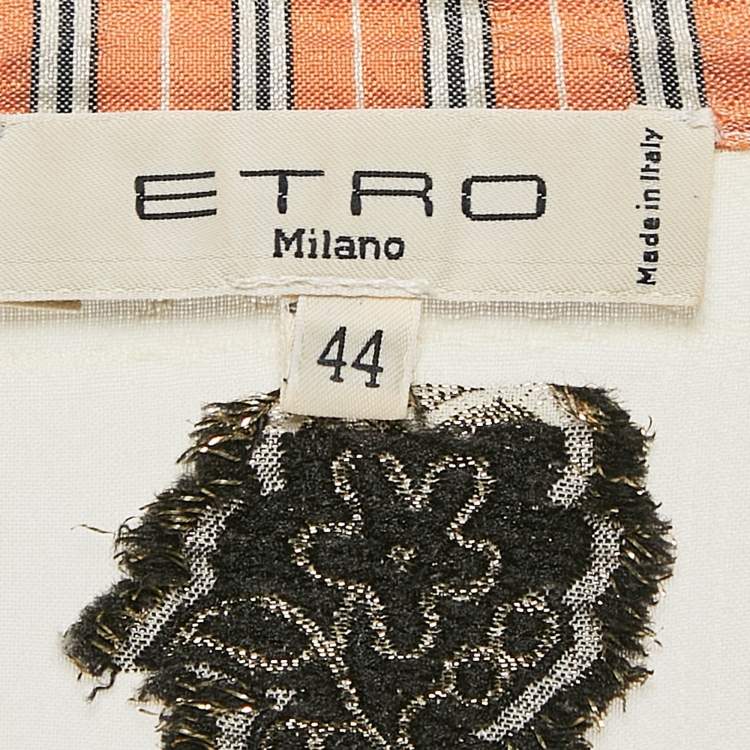 Pre Owned Etro White Textured Brocade V-Neck Top M