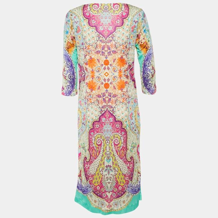 Pre Owned Etro Multicolor Paisley Print Silk Jersey Shift Dress M
