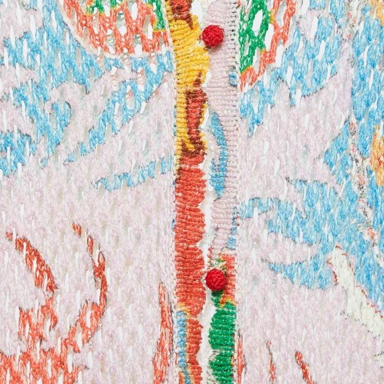 Pre Owned Etro Multicolor Patterned Linen Knit Button Front Long Cardigan M