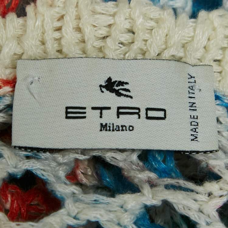 Pre Owned Etro Multicolor Patterned Linen Knit Button Front Long Cardigan M