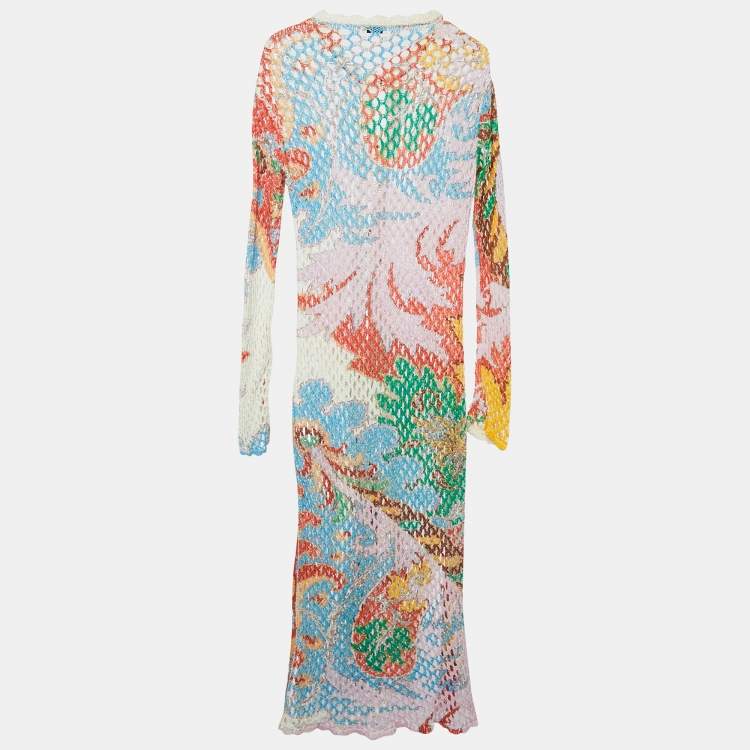 Pre Owned Etro Multicolor Patterned Linen Knit Button Front Long Cardigan M