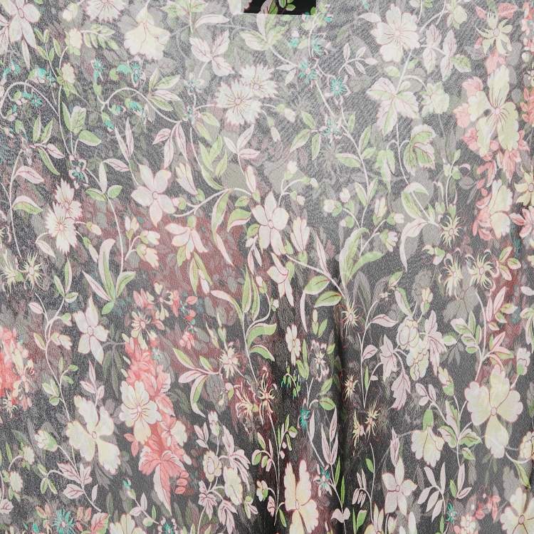 Pre Owned Etro Black Floral Print Sheer Silk Asymmetric Tunic Top ONE SIZE