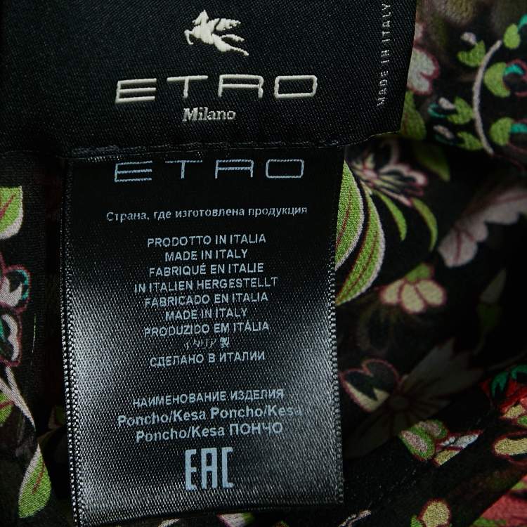 Pre Owned Etro Black Floral Print Sheer Silk Asymmetric Tunic Top ONE SIZE